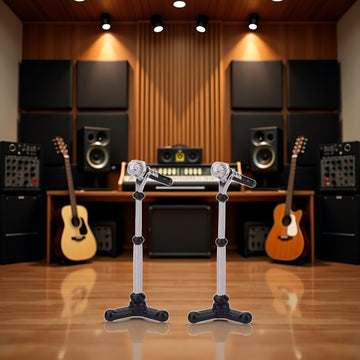 2Pcs Black 1/12 Dollhouse Miniature Accessories,Metal Microphone with Stand, Dollhouse Microphone Music Room Recording Room Studio Decoration Present