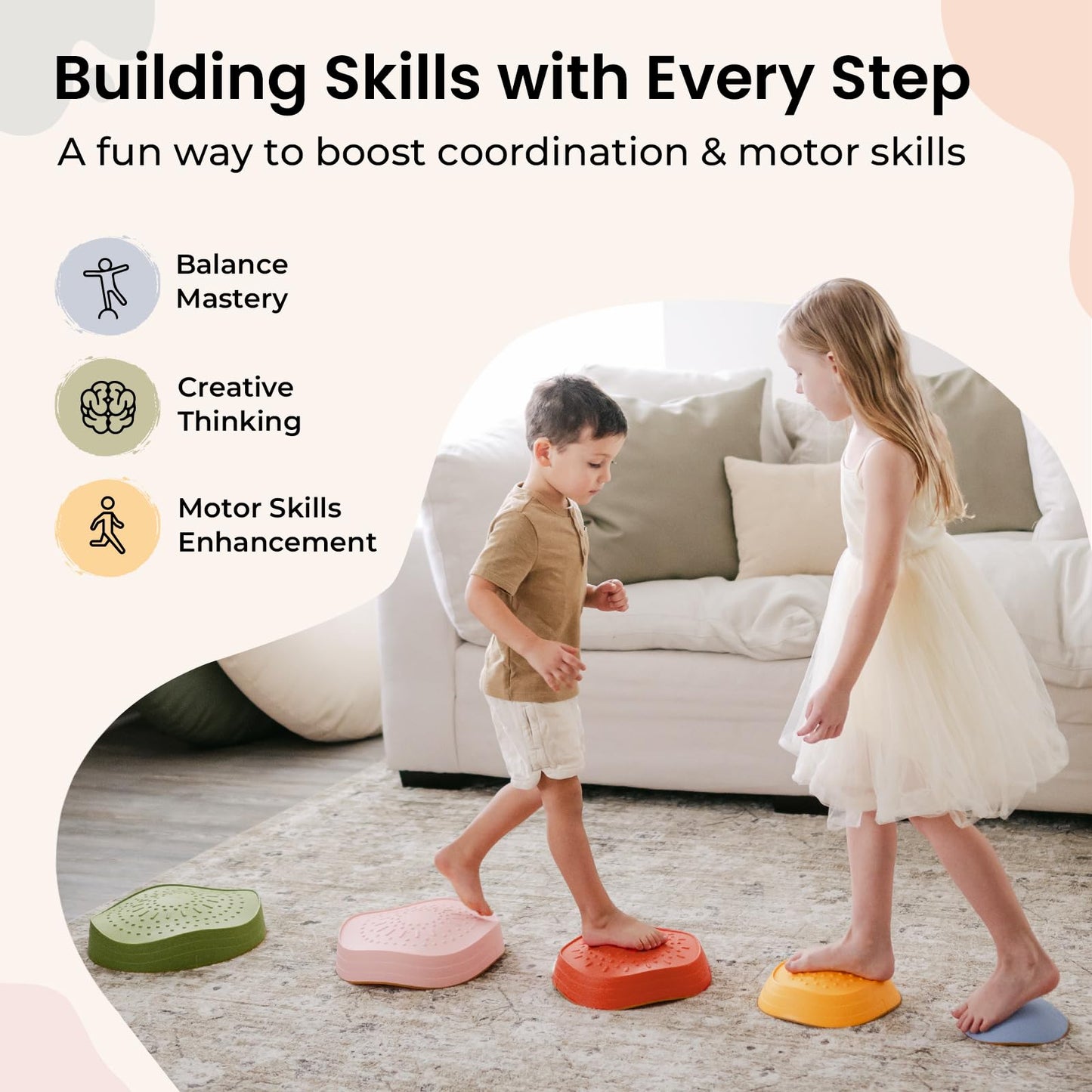 Tiny Land Stepping Stones for Kids, 5pcs Non-Slip Balance Toddler Toys