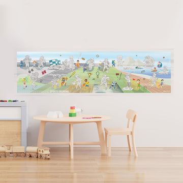 WallJOY Large Dry Erase Coloring Poster - 16x54” Giant Coloring Poster for Kids, Reusable Mess Free Coloring Sheets, Sports Theme, Adhesive-Free