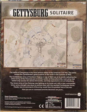 Worthington Games Gettysburg Solitaire Board Game Boxed Edition for Adults 18+