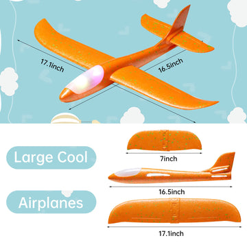4 Pack LED Light Airplane Toys,17.5" Large Throwing Foam Plane,2 Flight Mode Glider Plane,Foam Airplane Flying Toys for Kids,Outdoor Sport Game