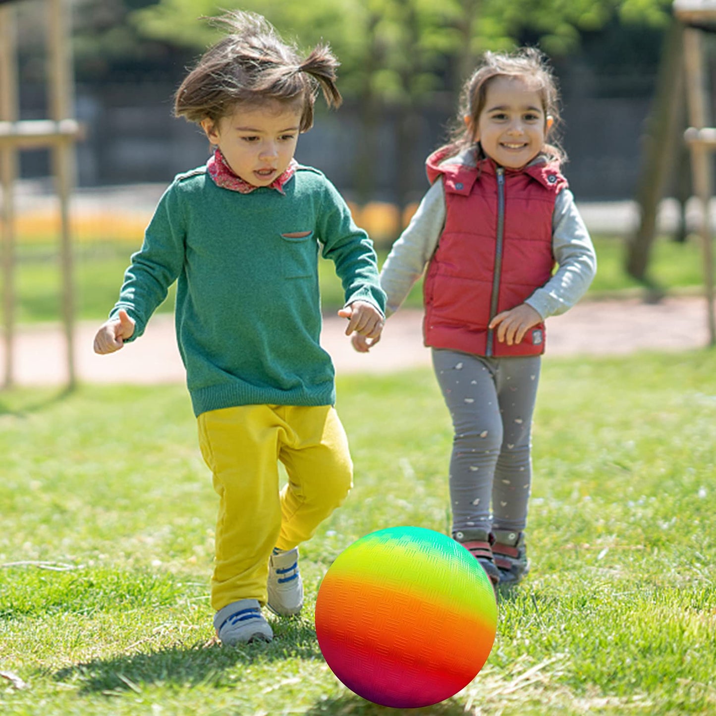 Visen 4Pcs Rainbow Playground Balls, Rubber Bouncy Balls, 8.5 Inch, Orange