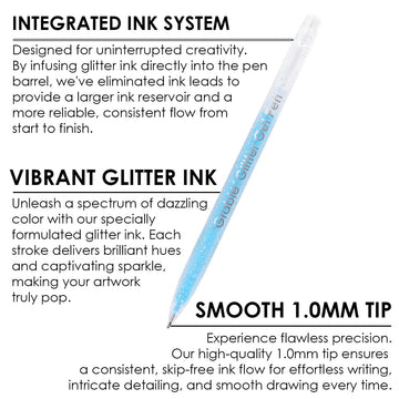 Grabie Set of 42 Glitter Gel Pens Set, Silver Sparkle Ink, 1.0mm Fine Tip Gel Pens for Adult Coloring Books, Journaling, Drawing, Scrapbooking, Smooth