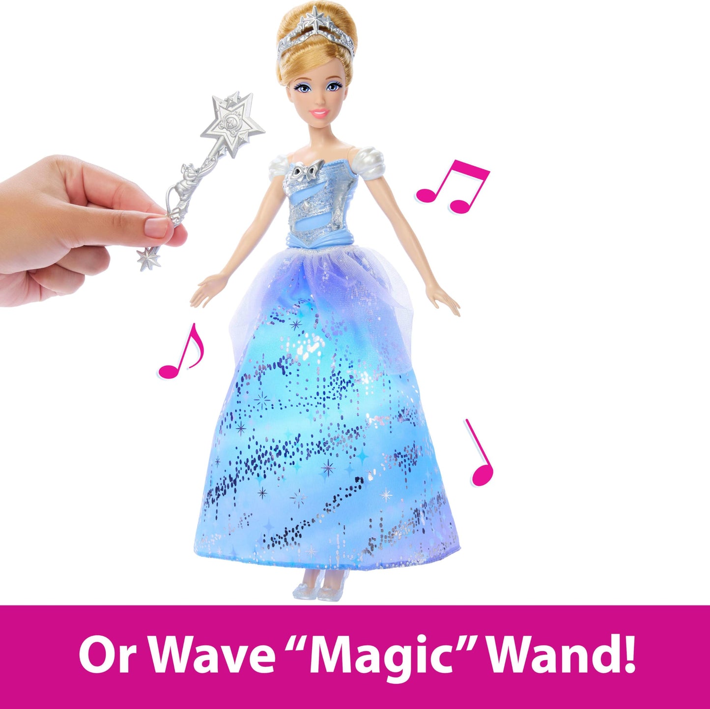 Mattel Disney Princess Cinderella Light-Up Dress Fashion Doll with Sounds & Magic Wand Activation, Enchanted Ballgown Cinderella Inspired by Movie