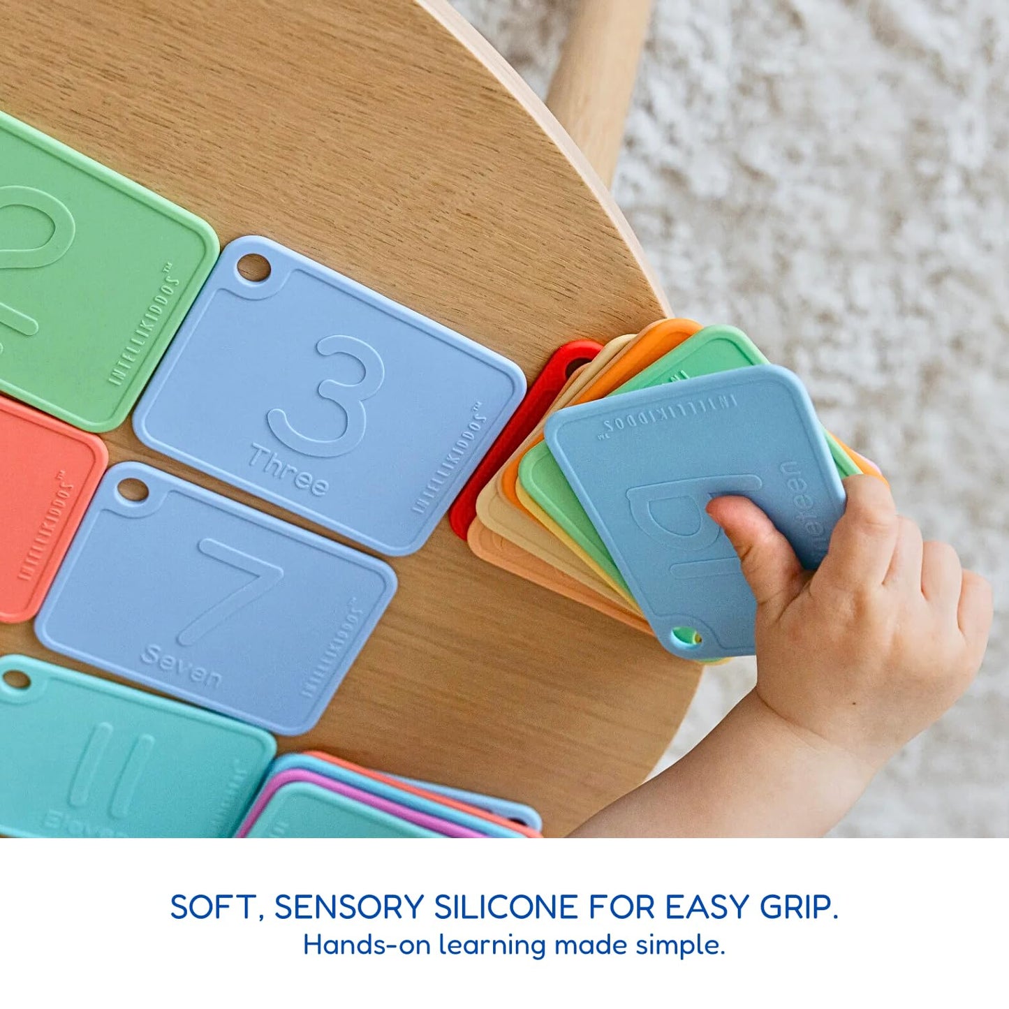 INTELLIKIDDOS Sili123s Number Flash Cards, Non-Toxic Silicone Number Flash Cards for Toddlers 1-3, Montessori Sensory Fruits Counters Math