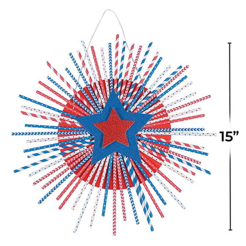 Fun Express Patriotic USA Straw Wreath Craft Kit - Makes 3 - DIY 4th of July Craft Kits