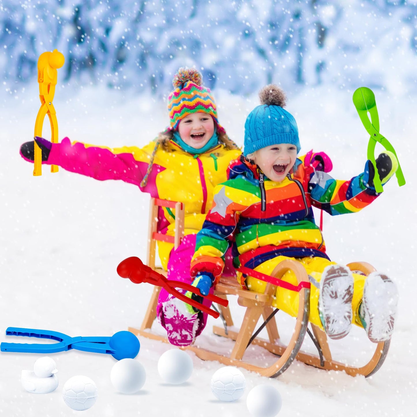 Max Fun 4 Pack Snowball Maker Snow Ball Toys Games with Handle for Kids Outdoor Indoor Winter Snowball Fight Maker Tool Clip with Drawstring Bag