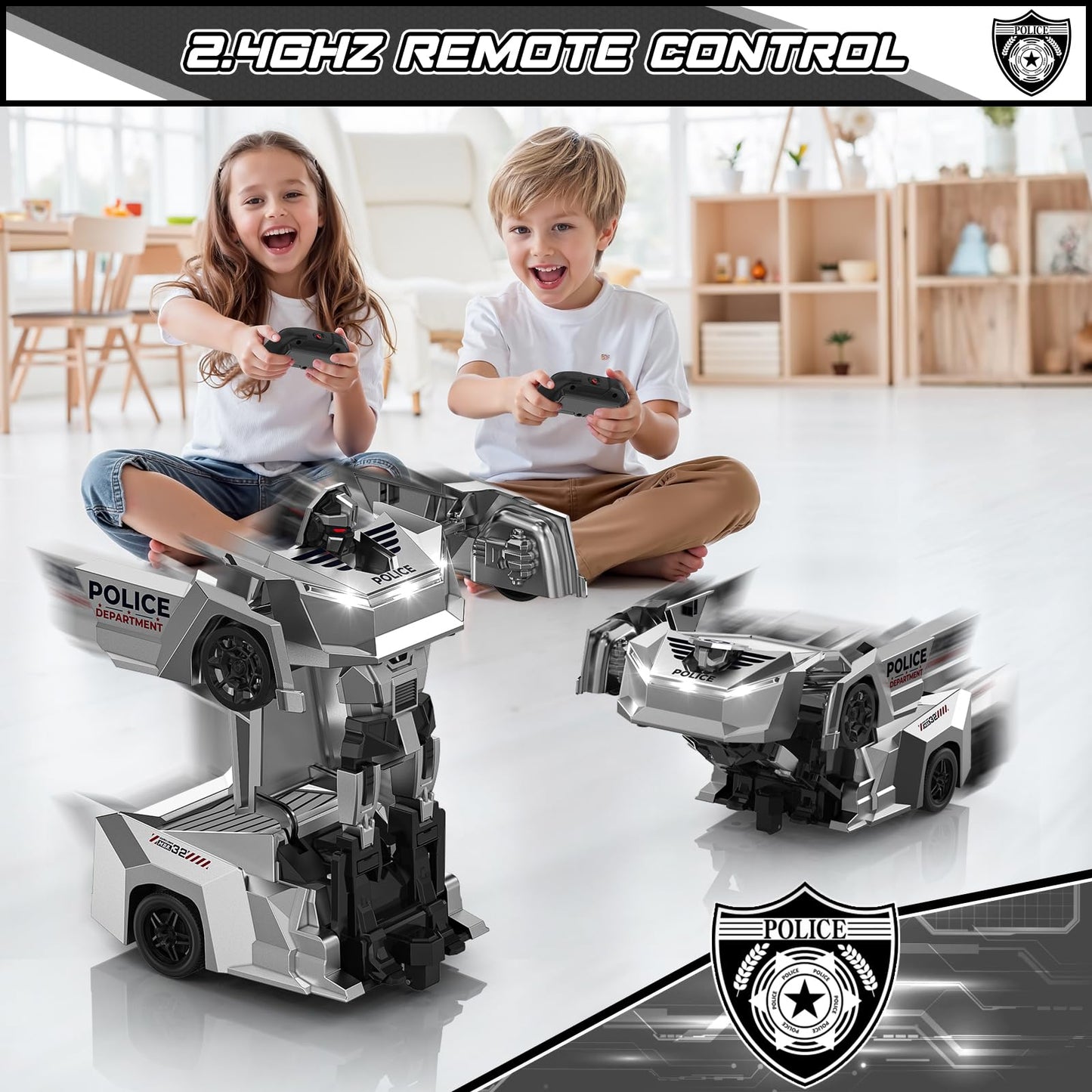 Ovaasy Transform RC Cars Robot, 2.4Ghz 1:18 Scale Remote Control Car Toys for Boys 4-7 8-12, One Button Deformation 360° Rotation Christmas Birthday