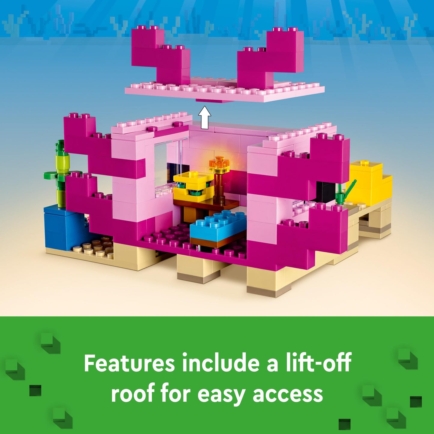 LEGO Minecraft The Axolotl House 21247 Building Toy Set, Creative Adventures at a Colorful Underwater Base, Includes a Diver Explorer, Dolphin