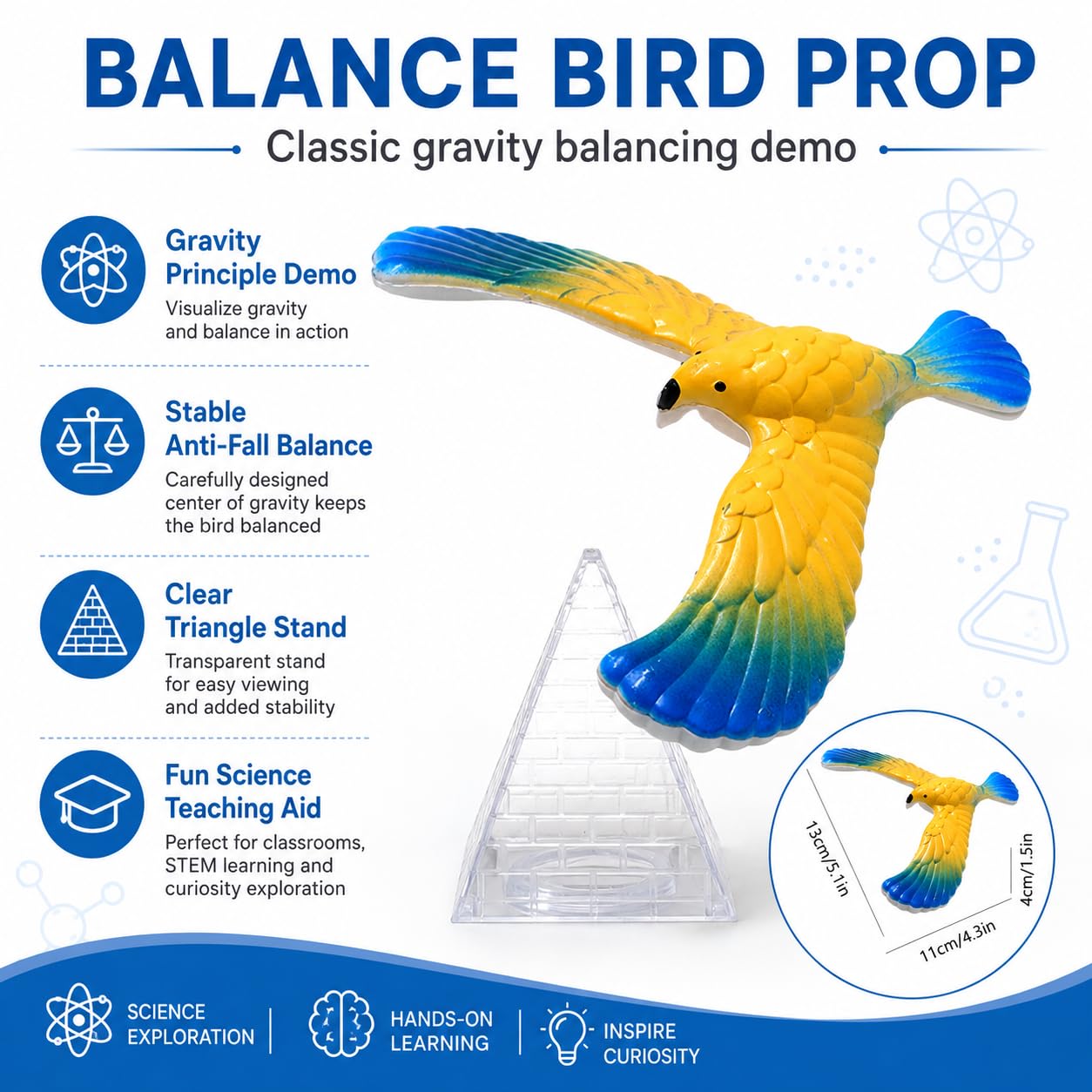 Balance Bird Prop, Clear Triangle Stand Classic Gravity Balancing Eagle, Stable Anti-Fall Clear Gravity Principle Demo for Science Teaching