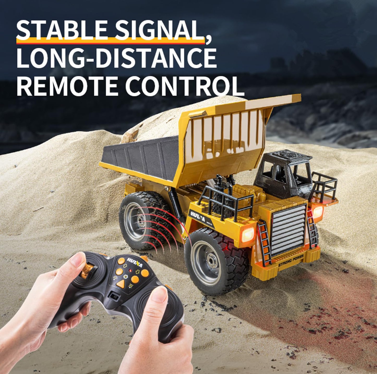 HuiNa Remote Control Dump Truck RC Truck Construction Vehicle Truck Toys with Rechargeable Battery for Toddlers Kids Boys and Girls