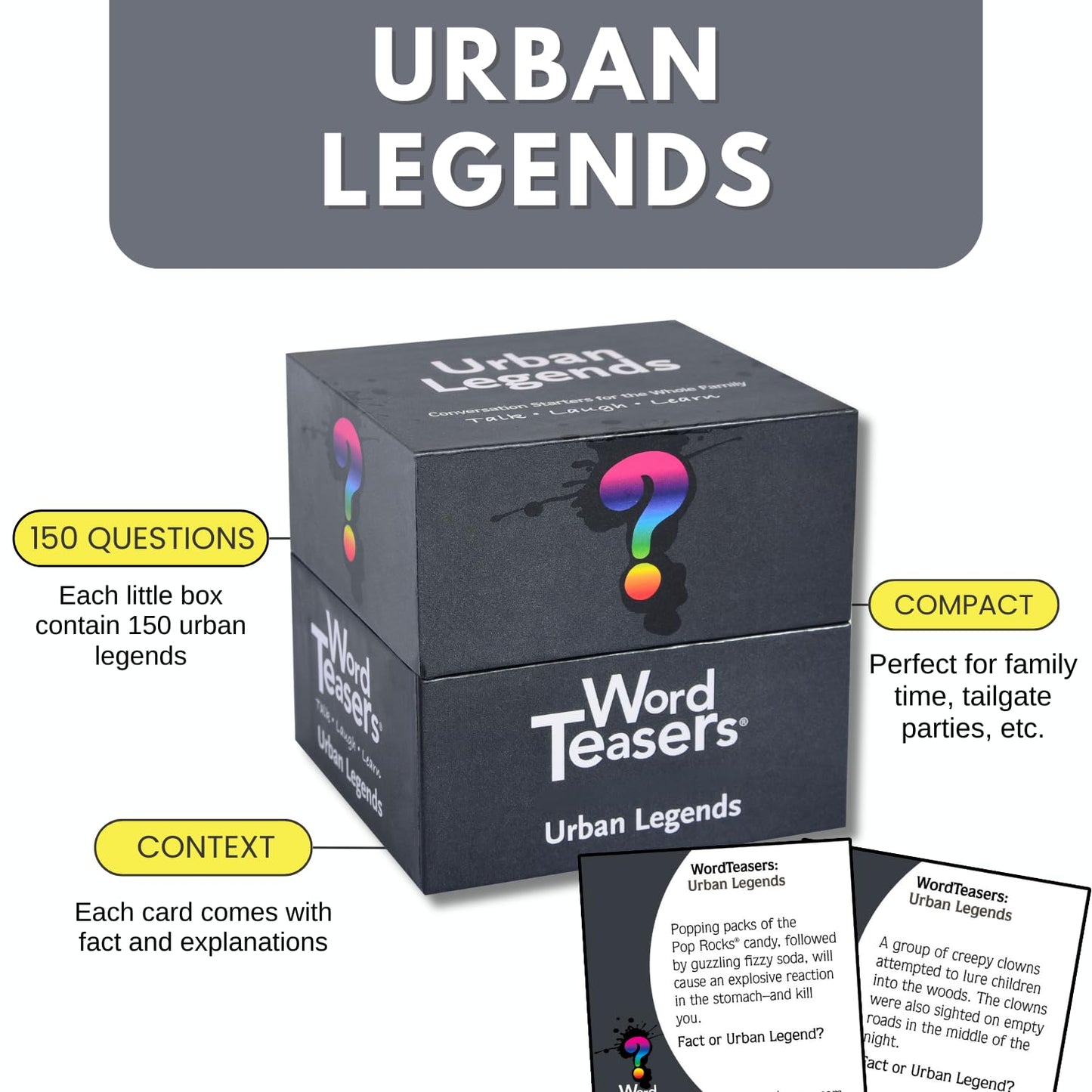 ? WORD TEASERS Random Topic Conversation Starters - Fun Trivia Cards for Families, Couples, Kids, Parties & Travel - Flashcards - 150 Questions (Urban