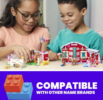 MEGA Barbie Pets Horse Toy Building Set with 3 Micro-Dolls and Accessories, 9 Pets, Easy-to-Build Horse Stables Playset,
