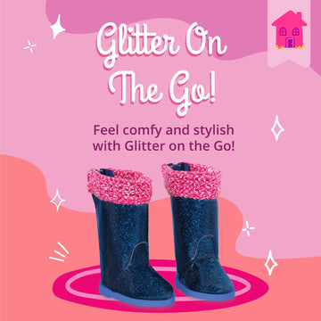 Glitter Girls - Rainy Day Shine! - 14-Inch Doll Accessories - Blue Glitter Rain Boots - Pink Knit Trim - Accessories for 14-Inch Dolls - Toy