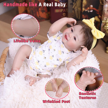 Tookyhill 18 Inch Realistic Reborn Baby Dolls Girl, Lifelike Newborn Baby Doll with Soft Vinyl Body & Accessories, Handmade Weighted Toddler Doll Gift