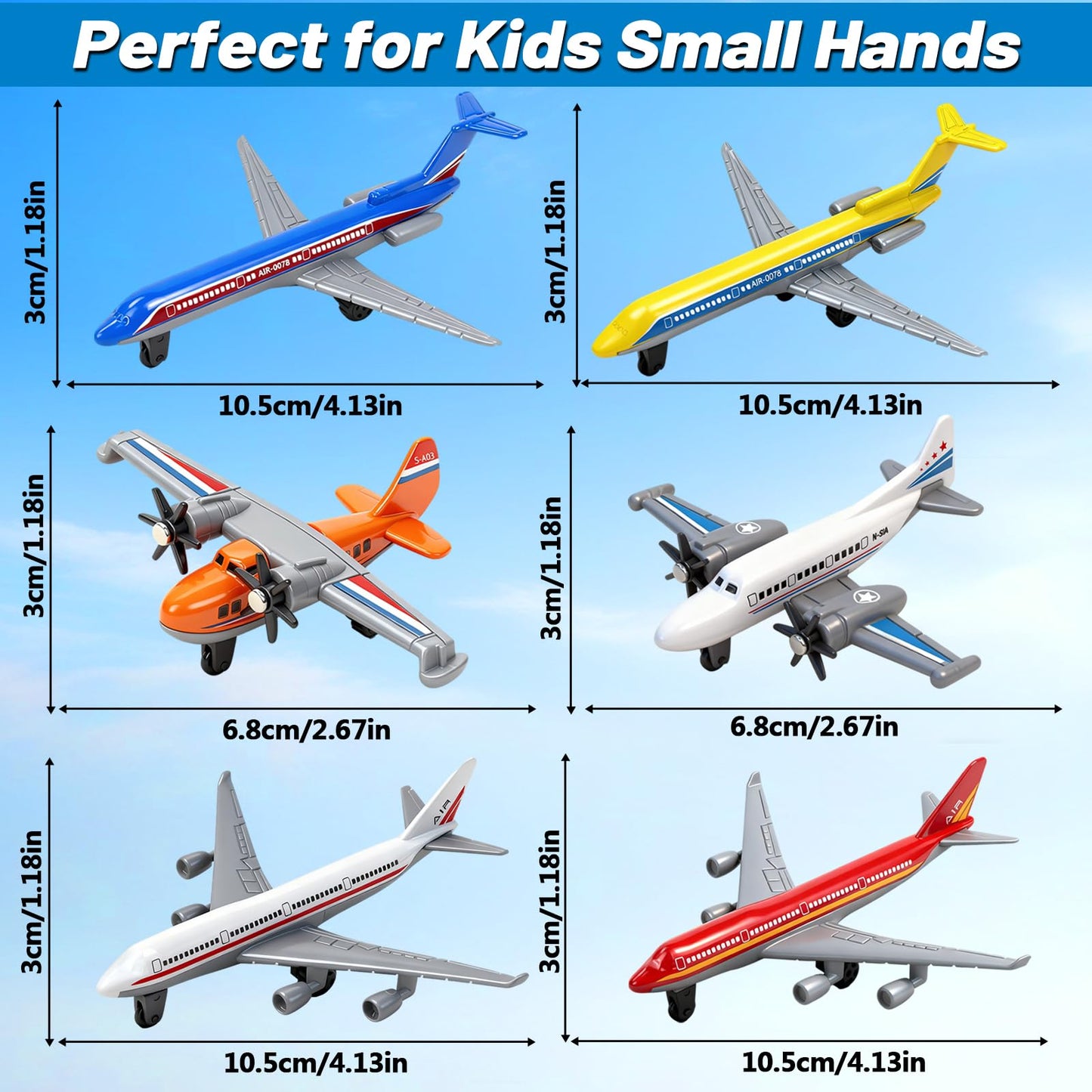 QUANA Airplane Toys, 6 Pack Metal Plane Pull Back Toy Airplanes for Kids 3-5 6 7 Years Old, Die Cast Aircraft Models Kids Play Vehicles Goodie Bag
