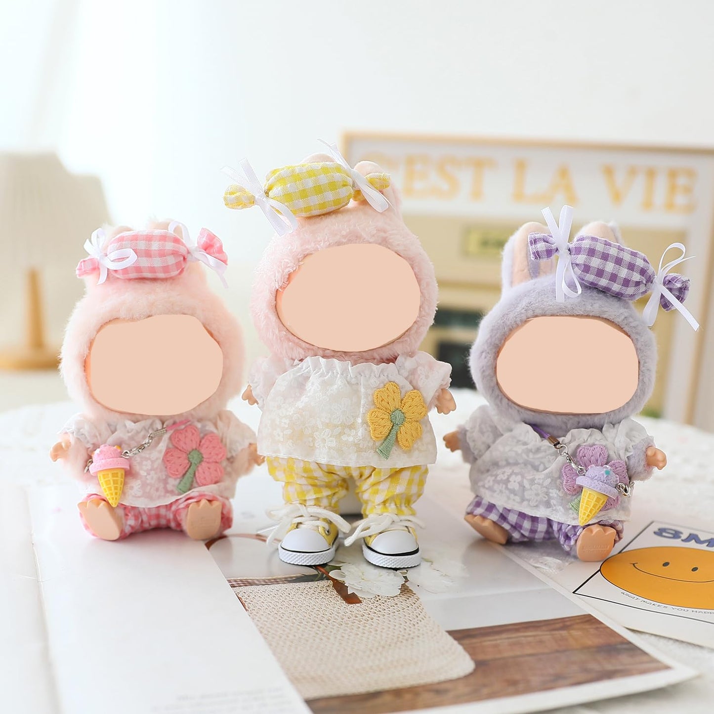Clothes for Labubu Doll,Clothes for Dolls Accessories,Four-Leaf Clover Candy Summer Replacement Outfit Set 5 Pieces Suitable for Labubu