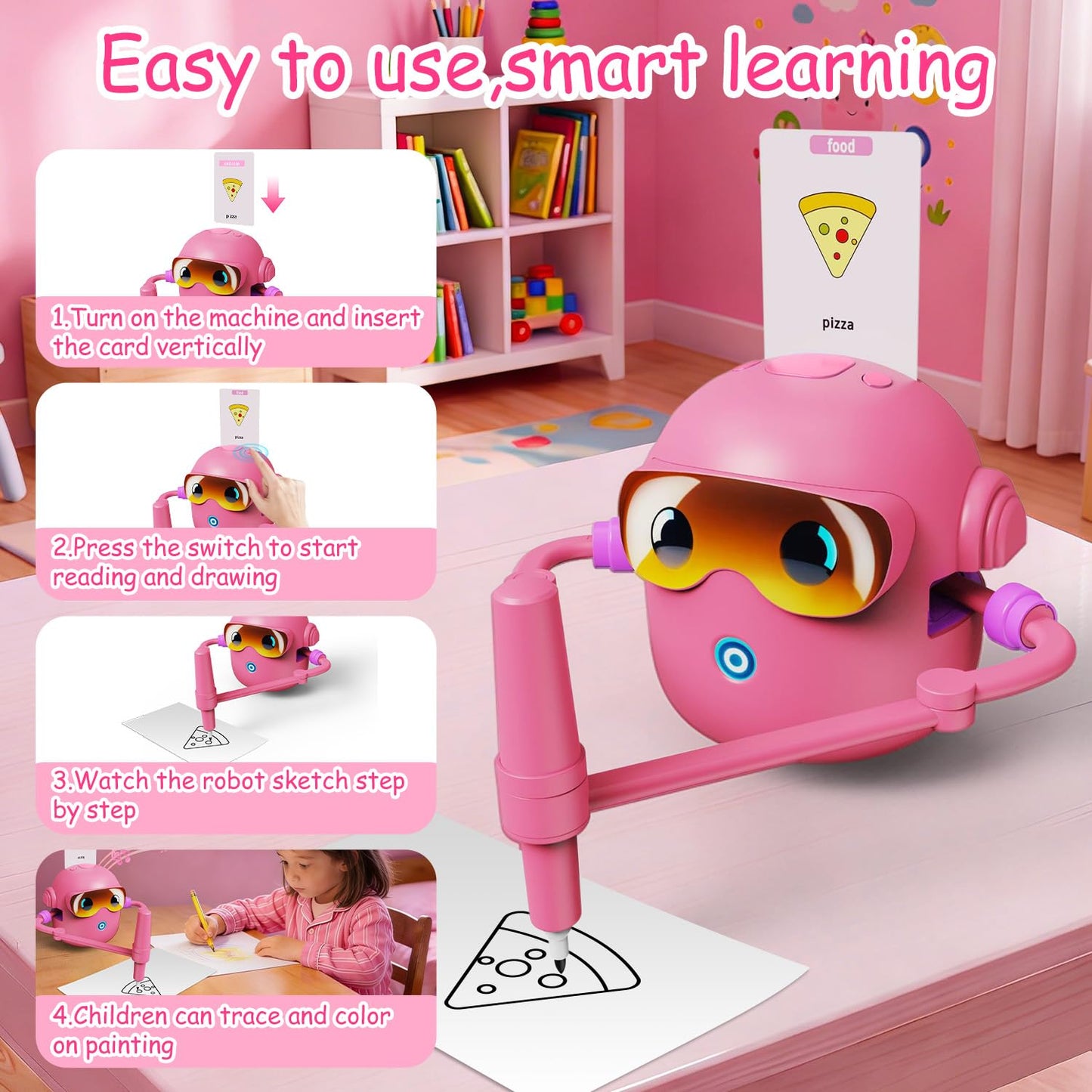 Custer's Night Drawing Robot for Kids - Montessori Painting Toys for 3 4 5 6 7 8 Year Old, Voice Interactive Educational Drawing Machine with 100