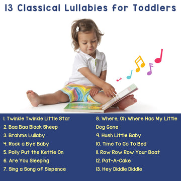 LEARNING BUGS Bedtime Songs - 13 Timeless Lullabies for Little Ones, Musical Books for Toddlers, 28-Button Music Book, Musical Toys for Toddlers 1-3