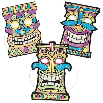 Fun Express Color Your Own Tiki Mask - Crafts for Kids and Fun Home Activities - VBS Vacation Bible School Supplies/Decor