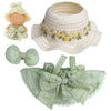Fashion Outfit Set for 15-17 cm Collectible Figures - Green Dress, Straw Hat & Hair Clip, Figure Accessories Only