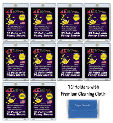 10-Count Pro-Mold 35pt. Magnetic One-Touch Card Holders Holds Sleeved Card USA Made with Cleaning Cloth, Gold
