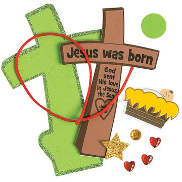 Fun Express Jesus was Born Cross Ornament Craft Kit - Crafts for Kids and Fun Home Activities - VBS Vacation Bible School Supplies/Decor