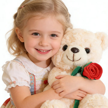 YUKOUQIAN Teddy Bear Stuffed Animal Cute Flower Plush Doll Toy 8 inch for Girls Boys Christmas (Bear Flower White)
