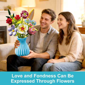 Flowers Bouquet Building Set with Vase Compatible with Lego, 691PCS Artificial Flowers for Home Decor, Wildflower Botanical Collection for Home Decor