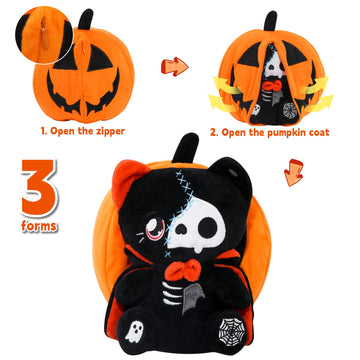 yohica Halloween Pumpkin Plush Toy, Reversible Vampire Bear Stuffed Animals,Pumpkin Plushies for Kids and Party Decoration