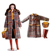 AQQeenmiu Luxury Doll Clothes Set, Plaid Winter Coat with Handbag and Boots, for 11.5-12 inch Fashion Dolls, Brown Tartan Pattern