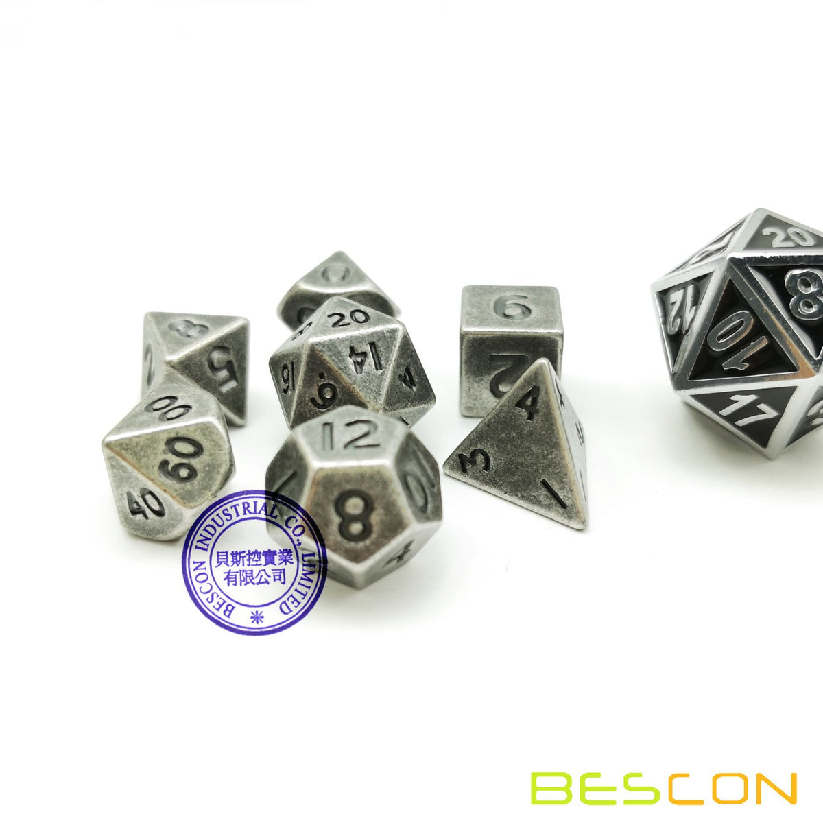 Bescon 10MM Mini Solid Metal Dice Set Old Nickle, Ancient Mini Metallic Polyhedral D&D RPG Miniature Dice 7-Sets