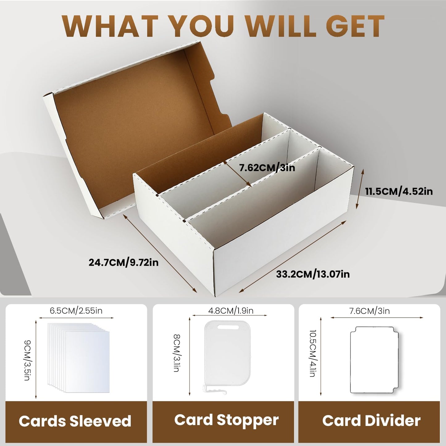 BIU-BOOM 1-Pack Toploader Trading Card Storage Box,Bulk Box For Card With Dividers&Labels,2400 Count,Card Storage Box for TCG/Magic/Mtg Basketball