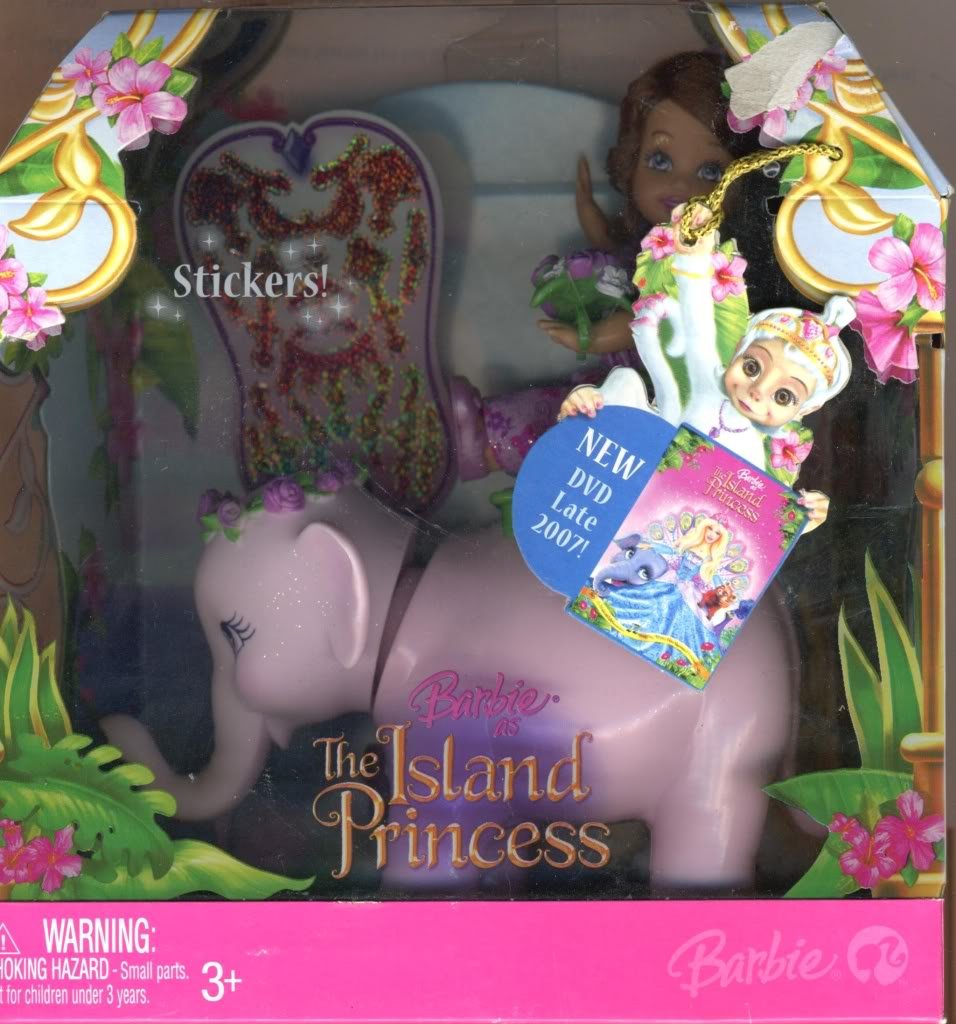 Barbie As the Island Princess Playset (K8112) - 4.5 Inch Tall Hispanic Kelly in Purple Dress and 7 Inch Long Pink Tika the Elephant Plus Hairbrush,