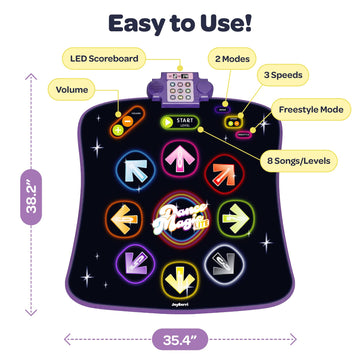JOYBERRI Dance Mat - with 8 Levels & Songs, 3 Speeds and 2 Modes - Light Up Electronic Kids Dance Mat for Kids Ages 4-8, 8-12, Toddlers 3-5 / Dance
