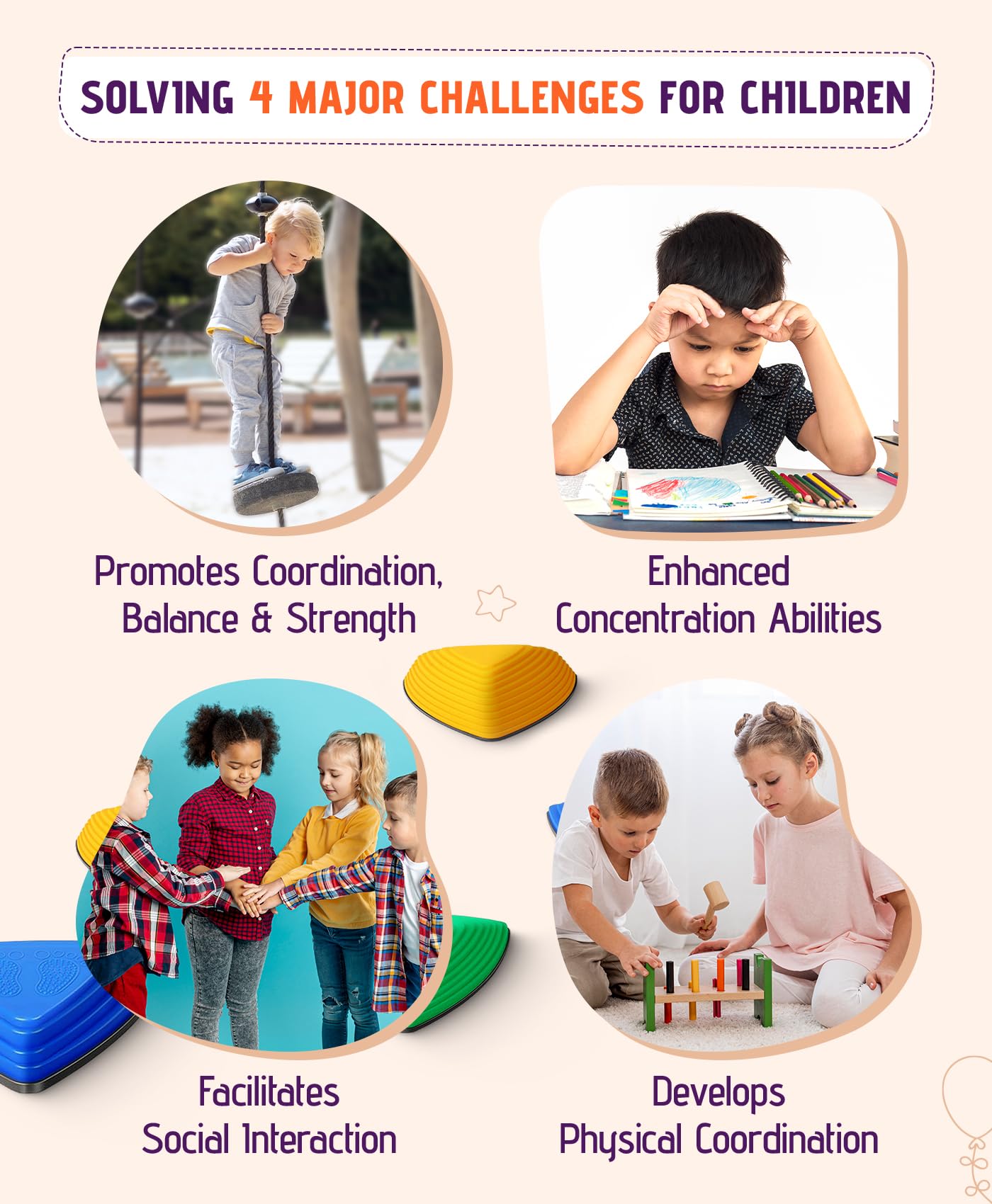 Giggle & Play Stepping Stones For Kids, Set Of 12 Montessori Indoor & Outdoor Sports Balance Stepping Stones, Promotes Coordination, Balance Strength