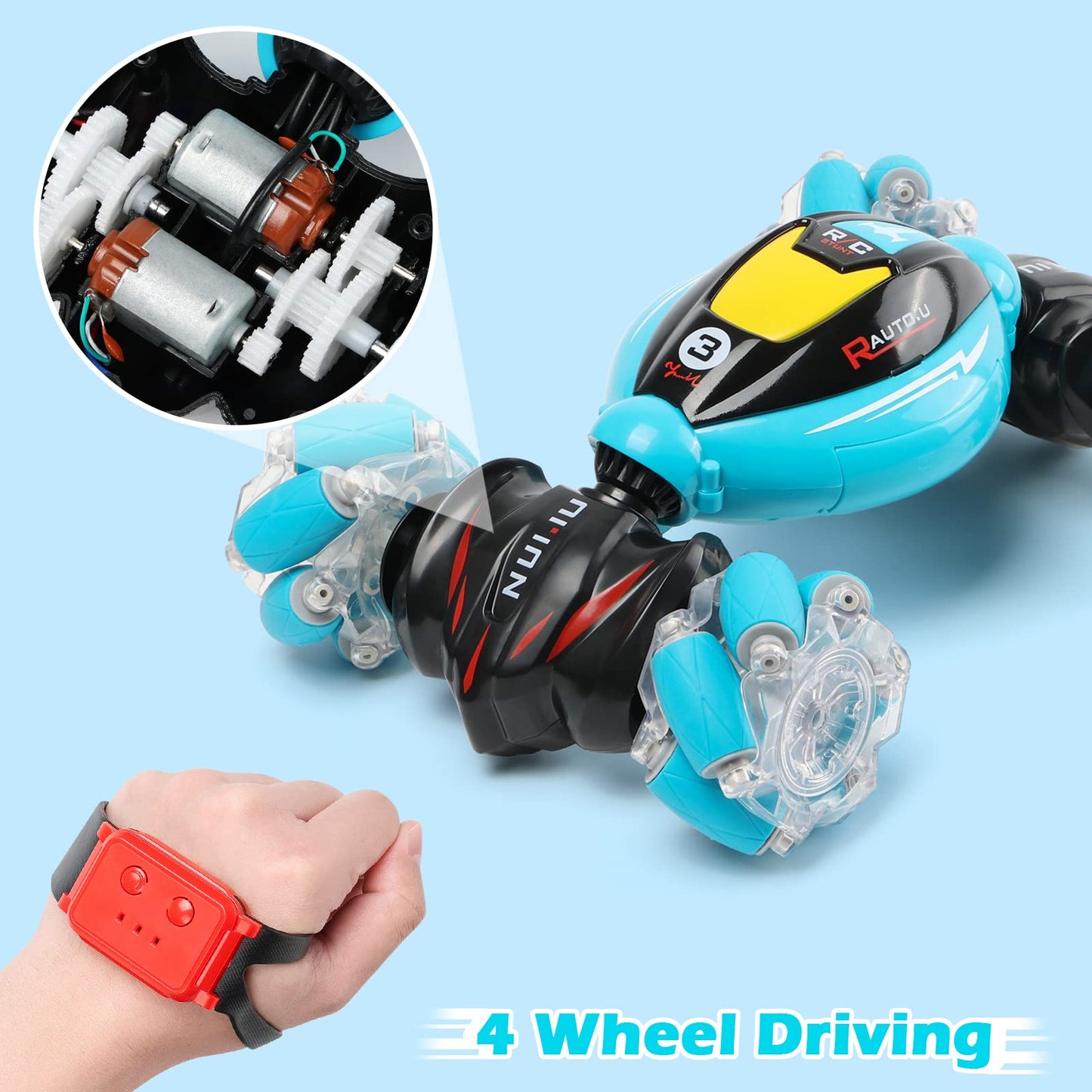 DDAI Gesture Sensing RC Stunt Car, 2.4GHz 4WD Hand Controlled & Remote Control Transforming Vehicle with 360° Flips, Birthday Toy Gifts for Boys Ages