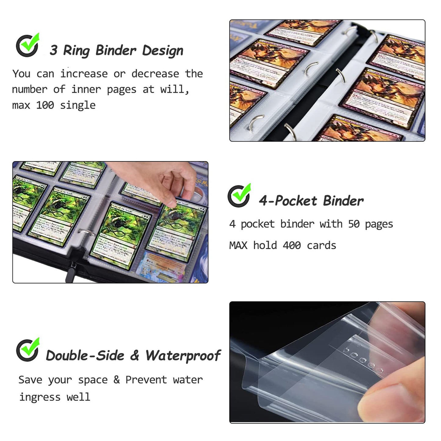 LIMSTDIC Card Binder with Sleeves - 4-Pockets Pokemon Card Binder Holder Compatible with TCG Trading Cards, Card Storage Album with Zipper for Boys