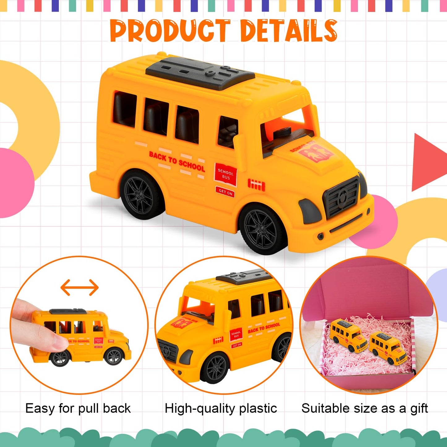 LSLYHTC 6Pcs School Bus Toys Bulk, Plastic Mini School Bus for Toddlers