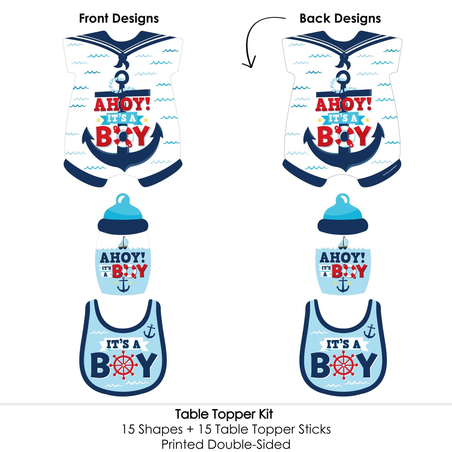 Big Dot of Happiness Ahoy It’s a Boy - Nautical Baby Shower Centerpiece Sticks - Table Toppers - Set of 15