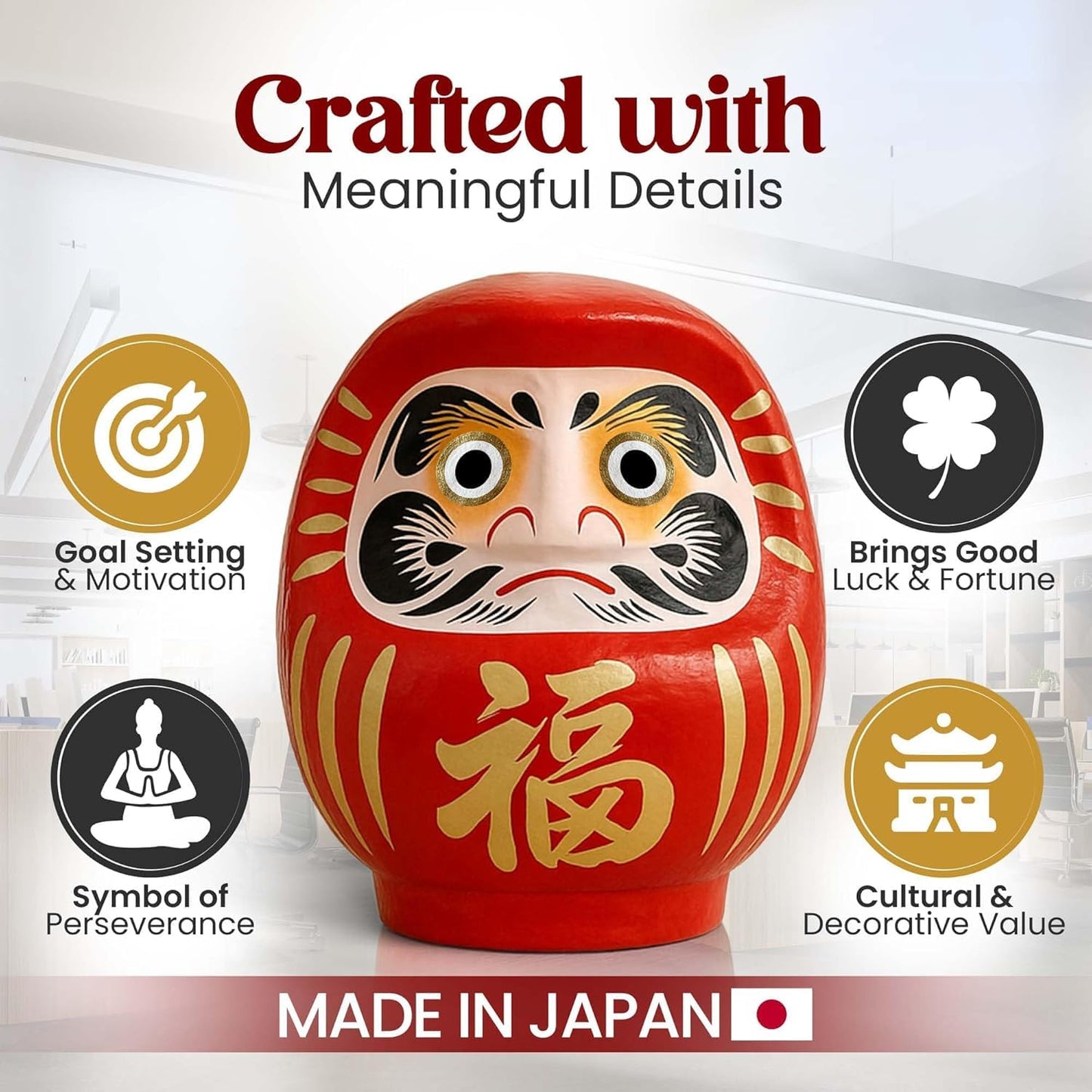 Japanese Daruma Doll Handmade in Japan - Authentic Red 4.7 inch Traditional Takasaki Good Luck Goal Setting Doll for Success, Motivation & Zen Decor