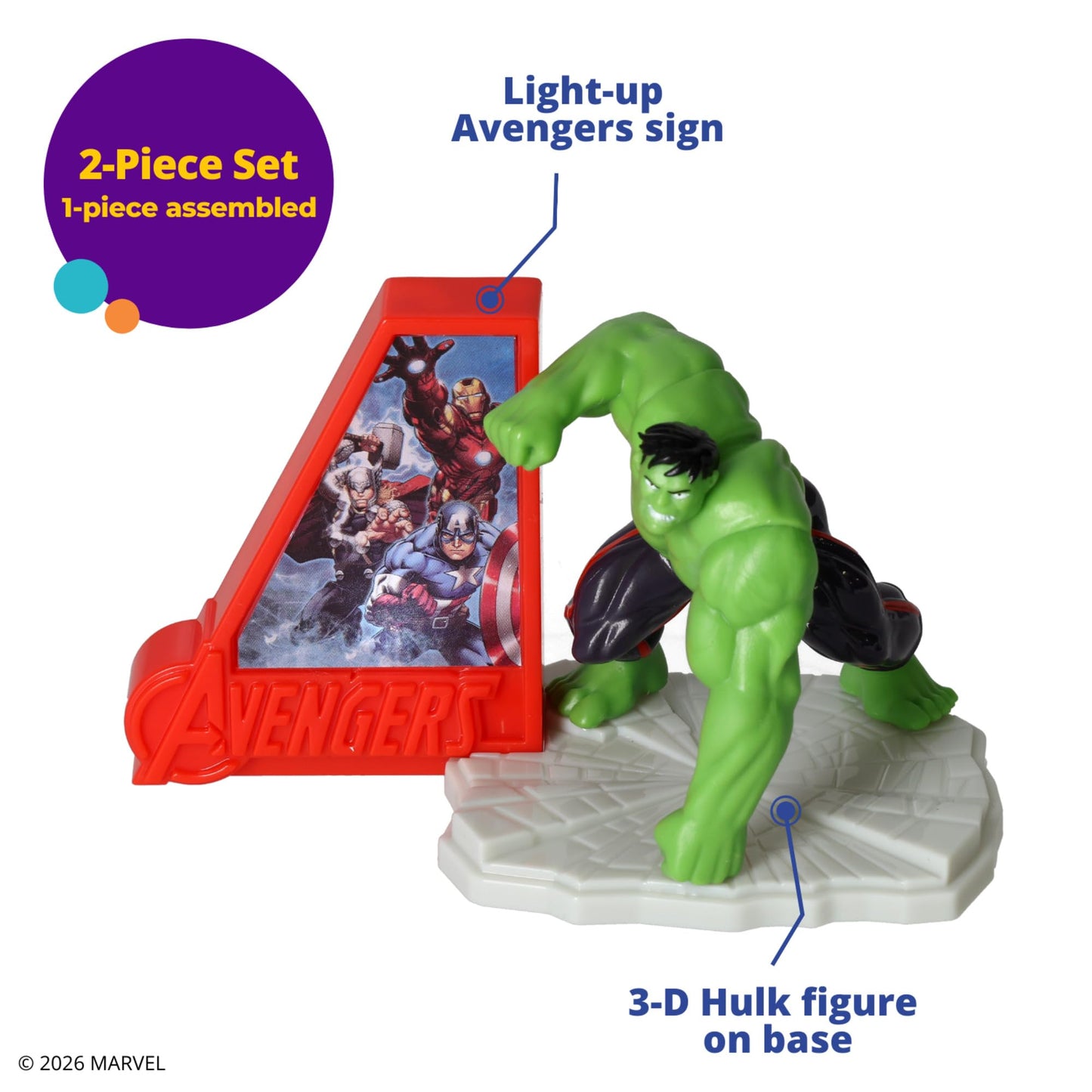 Marvel Avengers Smash! Light Up Cake Topper | Ready To Use Decoration Featuring Marvel's Hulk, Iron Man, Captain America, And Thor - Batteries