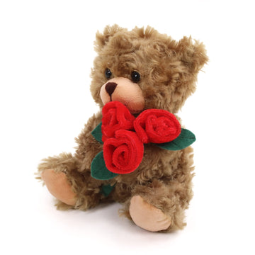 Plushland Stuffed Mocha Rose Bear, Plush Bear Toy for Kids & Adults - Red Rose in Hand - Brown-6 inches