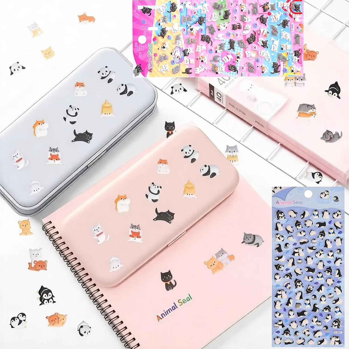 Puffy Animal Stickers Cute Mini 3D Penguin Puppy Panda Bear Stickers Fluffy Raised Stickers for Indoor Outdoor Decoration 6 Sheets Ideal for Laptops