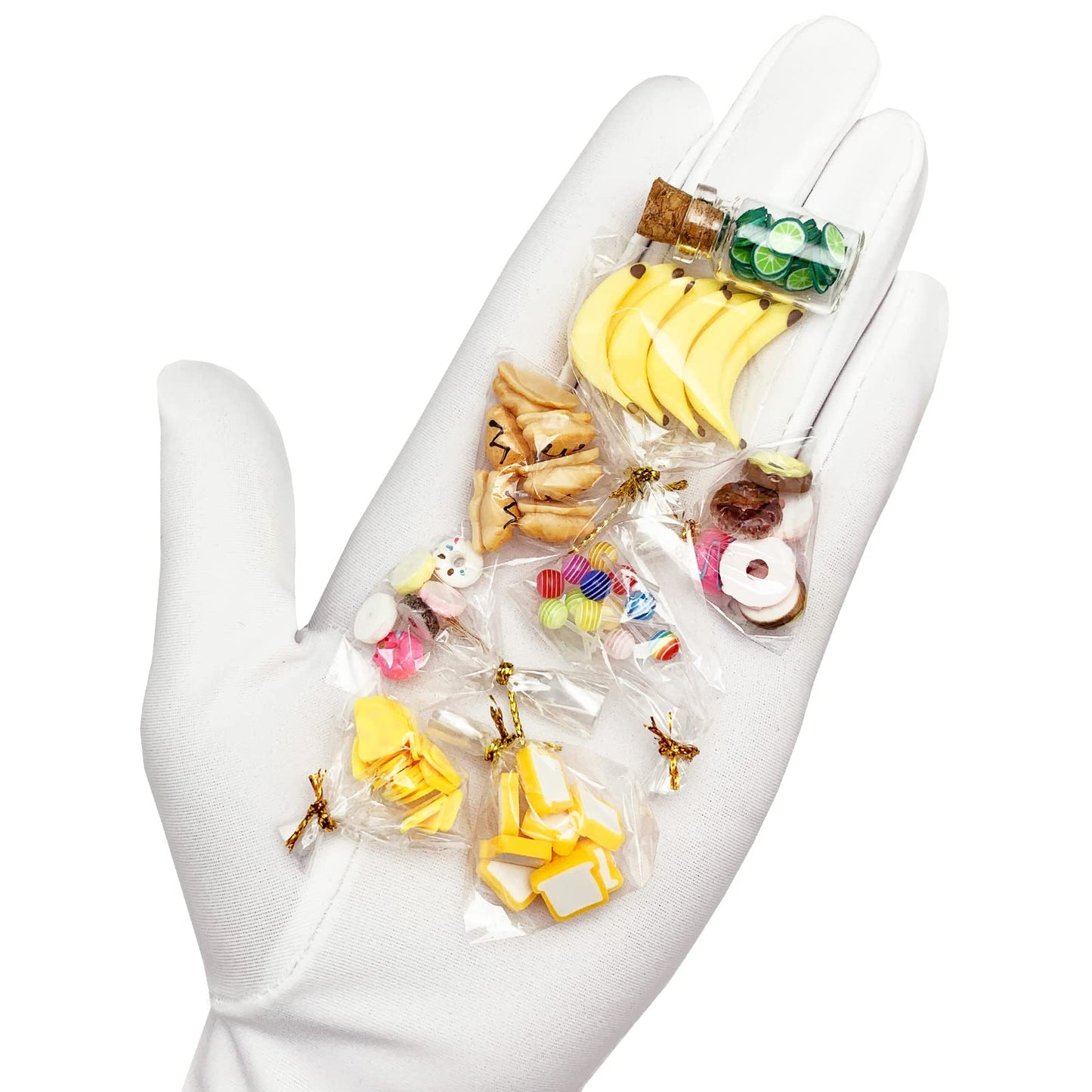 13 Packs Cute 1:12 Miniature Dollhouse Food Lollipop Toast Cheese Bread Donut Fruit Slice Jar Glass Bottle Mini Kitchen Scene Model Simulation DIY