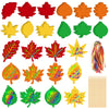 Sealmic 60 Packs Fall Scratch Art Harvest Rainbow Scratch Paper Art Set Thanksgiving Arts and Crafts Colorful Fall Leaves with Colored Ribbons Wooden