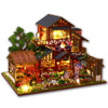 Yuzhen DIY Miniature Dollhouse with Furniture and LED Lights, Japanese Style Wooden Mini-Restaurant Includes Dustcover and Music Movement, Exquisite