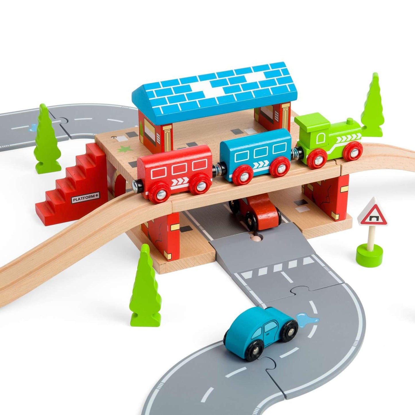 Bigjigs Rail, Overground Station, Wooden Toys, Wooden Train Shed, Train Toys, for 3 4 5 Year Olds