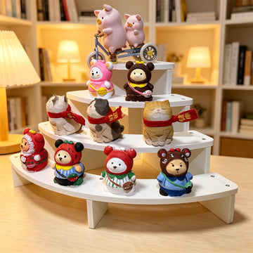 2PCS Tier Corner Shelf Display Riser for Figurines - Curved Wooden Display Shelf for Mini Figures, Collectibles, Space Saving Desktop Display Stand