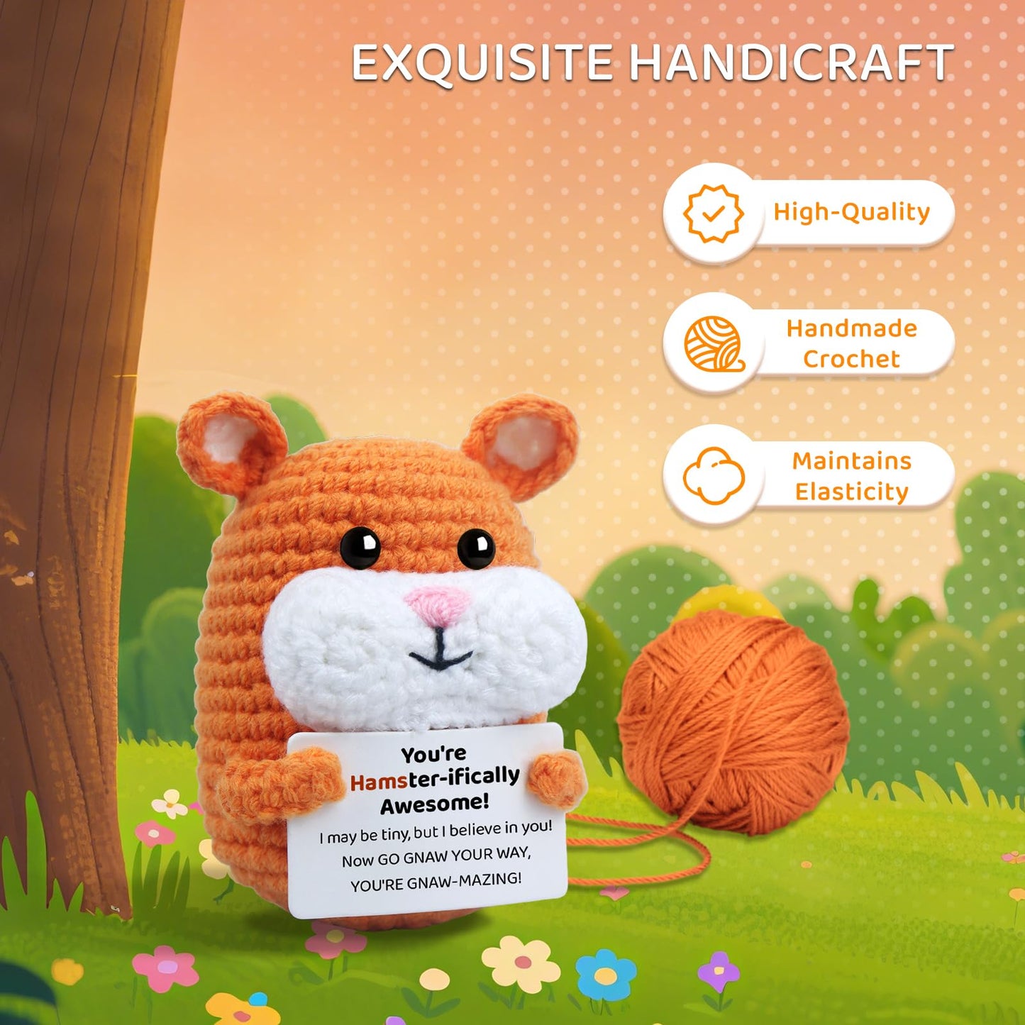 Roqei Cute Handmade Crochet Hamster Gifts - Emotional Hamster with Encouraging Message, Perfect Birthday Graduation Gift for Coworkers, Friends, Teens